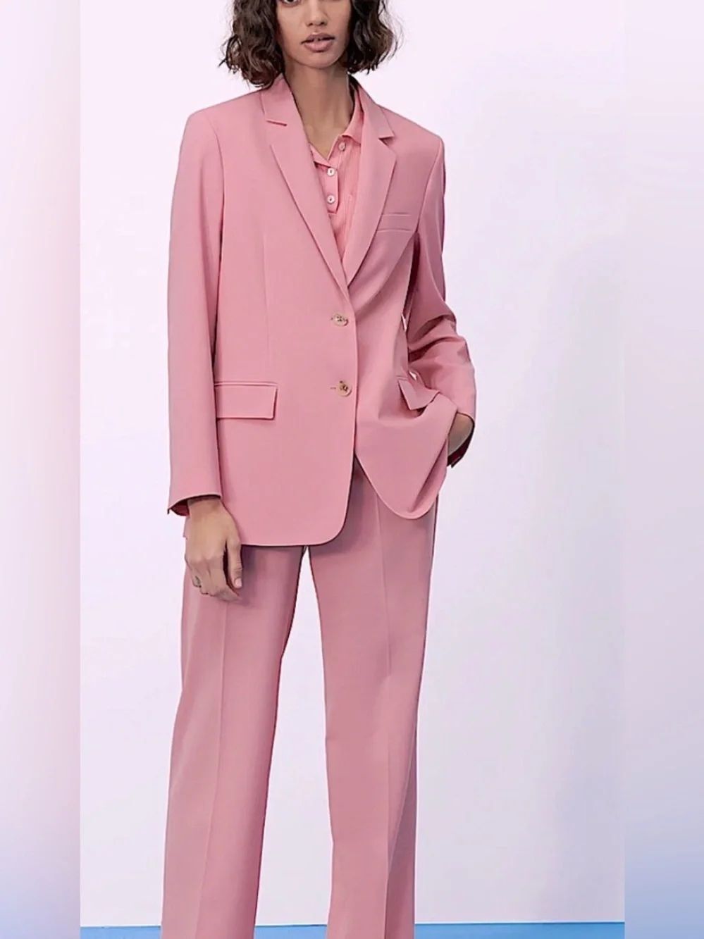 Zara Rose-Pink Single-Breasted Tailored Blazer size M
